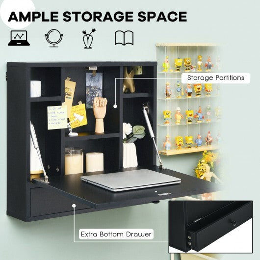 Wall-Mount Floating Desk Foldable Space Saving Laptop Workstation White