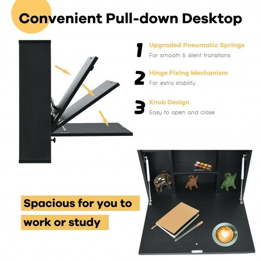 Wall-Mount Floating Desk Foldable Space Saving Laptop Workstation White