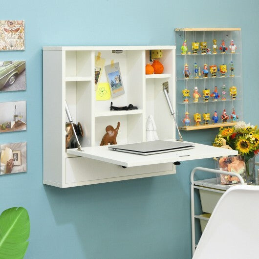 Wall-Mount Floating Desk Foldable Space Saving Laptop Workstation White