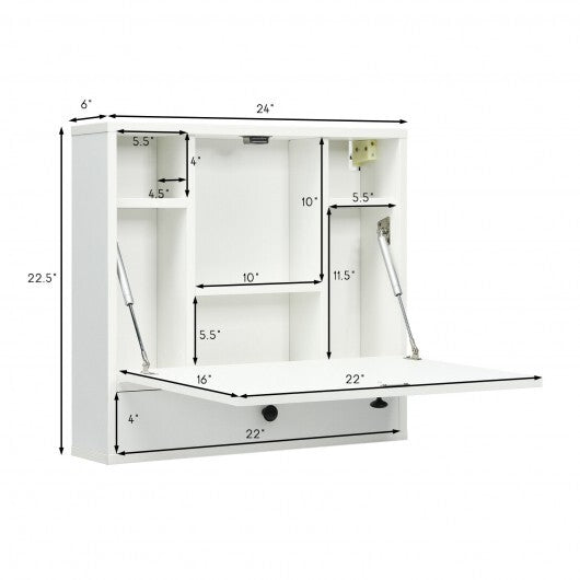Wall-Mount Floating Desk Foldable Space Saving Laptop Workstation White
