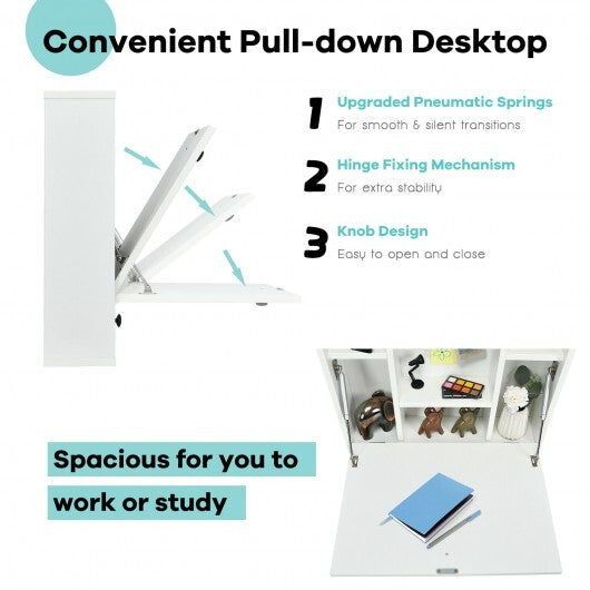 Wall-Mount Floating Desk Foldable Space Saving Laptop Workstation White