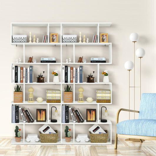 6 Tier S-Shaped Bookshelf Storage Display Bookcase Decor Z-Shelf -Black