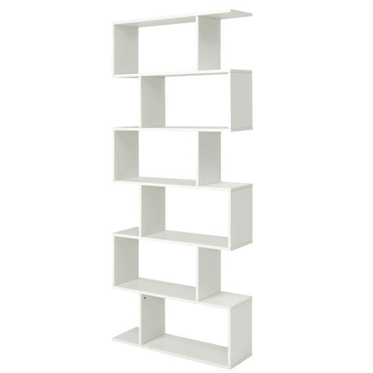 6 Tier S-Shaped Bookshelf Storage Display Bookcase Decor Z-Shelf -Black
