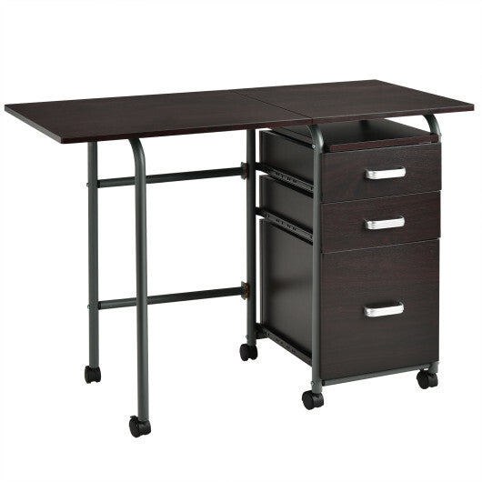 Folding Computer Laptop Desk Wheeled Home Office Furniture-Natural