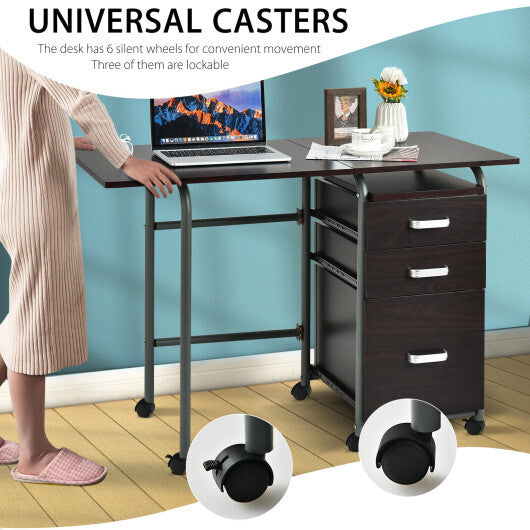 Folding Computer Laptop Desk Wheeled Home Office Furniture-Natural