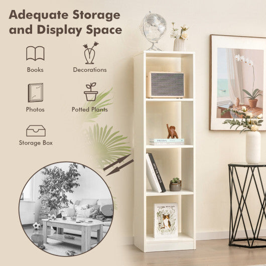 5 Tiers 4-Cube Narrow Bookshelf with 4 Anti-Tipping Kits-White - Color: White