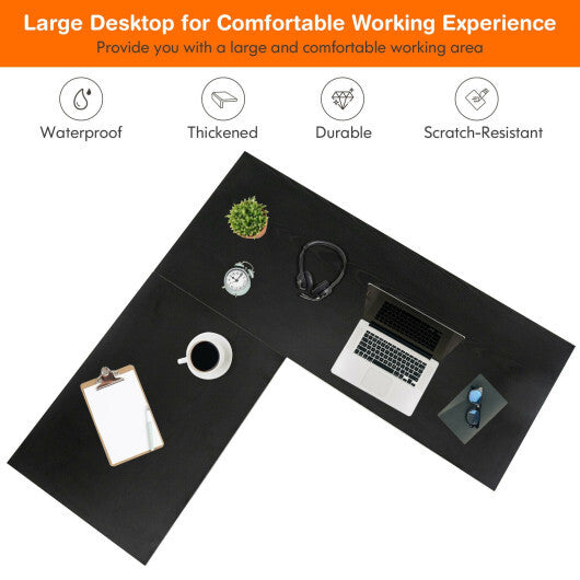 L Shaped Corner Computer Desk with Storage Shelves-Brown
