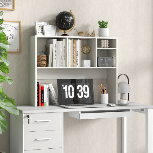 Computer Desktop Bookcase with 4 Cubbies and Open Back Compartment-Natural