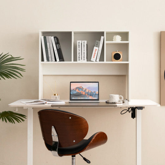 Computer Desktop Bookcase with 4 Cubbies and Open Back Compartment-Natural