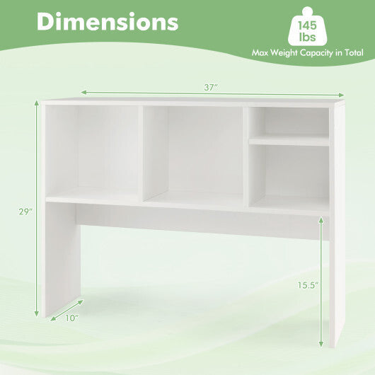 Computer Desktop Bookcase with 4 Cubbies and Open Back Compartment-Natural