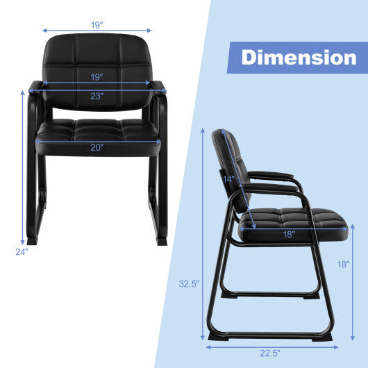 Set of 2 Waiting Room Chair Home Office PU Leather Guest Chairs-Black