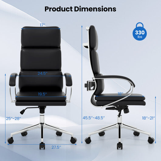 Ergonomic Leather Office Chair with Adjustable Height and Rocking Function-Black