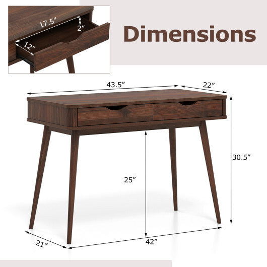 43.5 Inch Computer Desk with 2 Drawers for Small Spaces-White