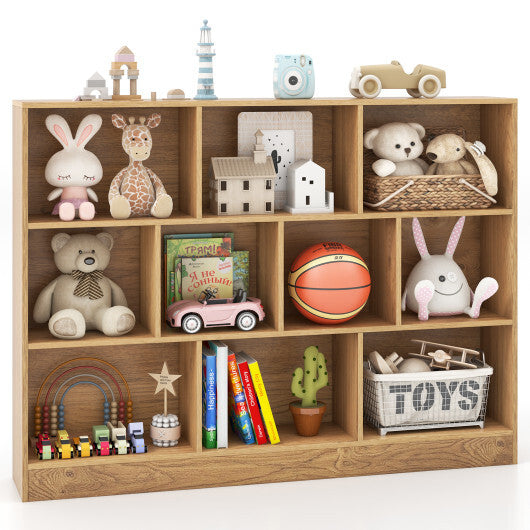 41 inches Wooden Toy Storage Organizer with 10 Cubes for Classroom Daycare Nursery Kindergarten-White