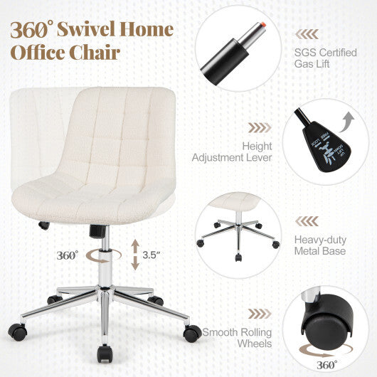 Teddy Fleece Armless Office Chair Makeup Vanity Chair-White - Color: White