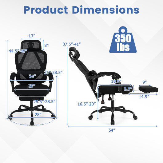 Ergonomic Office Chair High Back Mesh Desk Chair with Retractable Footrest-Black
