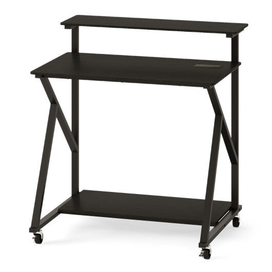 32 Inch Rolling Computer Desk for Small Spaces with Power Outlets-Black