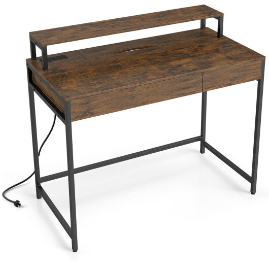 Compact Office Desk with Removable Monitor Shelf and Dual-use Drawer-White