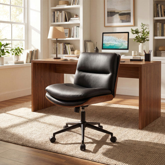 Armless Office Chair with Curved Backrest and Padded Seat-White