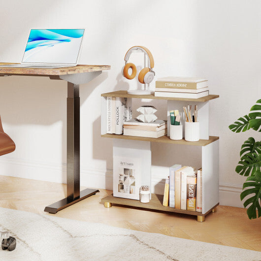 3-Tier Modern S-shaped Bookshelf with Adjustable Feet-Rustic Brown