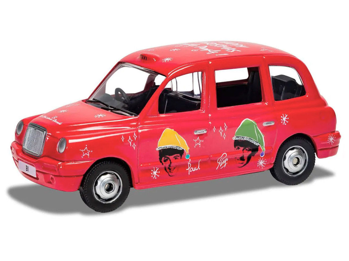 The Beatles London Taxi RHD (Right Hand Drive) "Christmas Taxi" Red with Graphics Diecast Model by Corgi