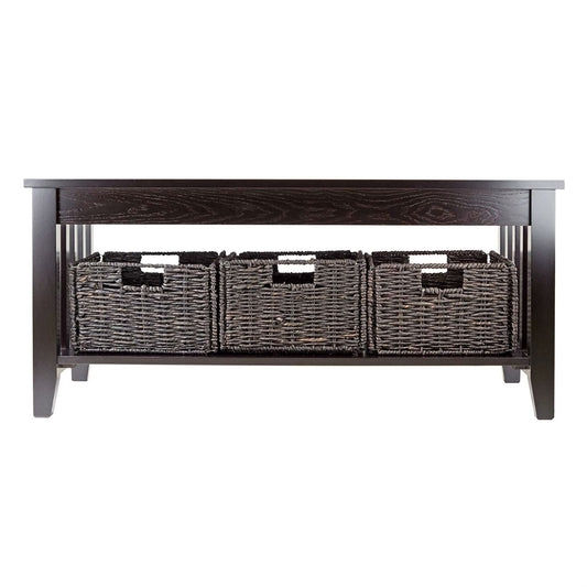 Espresso 2 Tier Coffee Occasional Table with 3 Storage Baskets