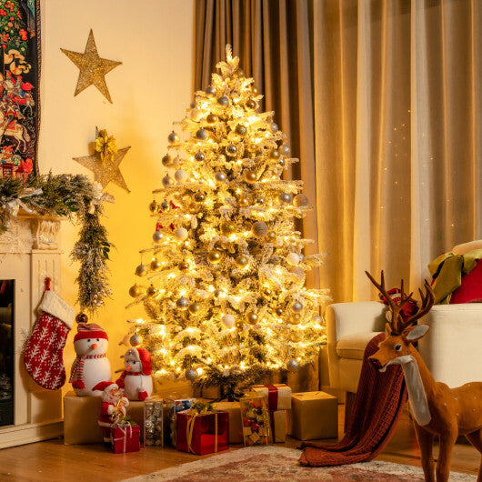 4.5/6/7 Feet Flocked Christmas Tree with Warm White LED Lights-6 ft - Color: White - Size: 6 ft