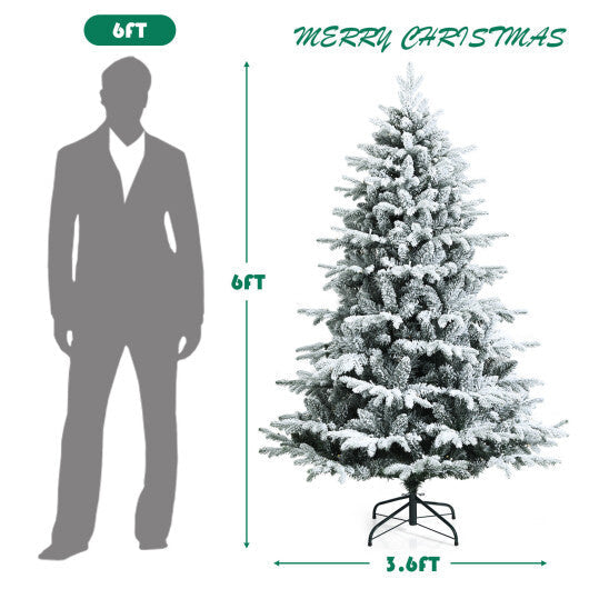 4.5/6/7 Feet Flocked Christmas Tree with Warm White LED Lights-6 ft - Color: White - Size: 6 ft