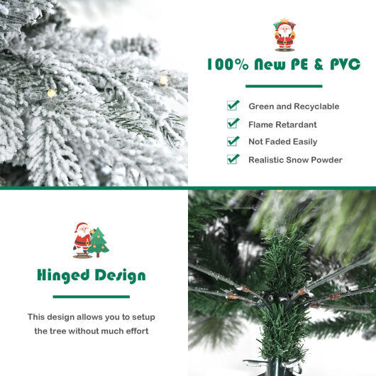 4.5/6/7 Feet Flocked Christmas Tree with Warm White LED Lights-6 ft - Color: White - Size: 6 ft