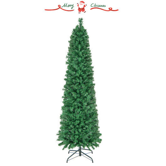 5/6/7/8 FT Pre-Lit Christmas Pencil Tree with Colorful Fiber Optics Green-8 ft
