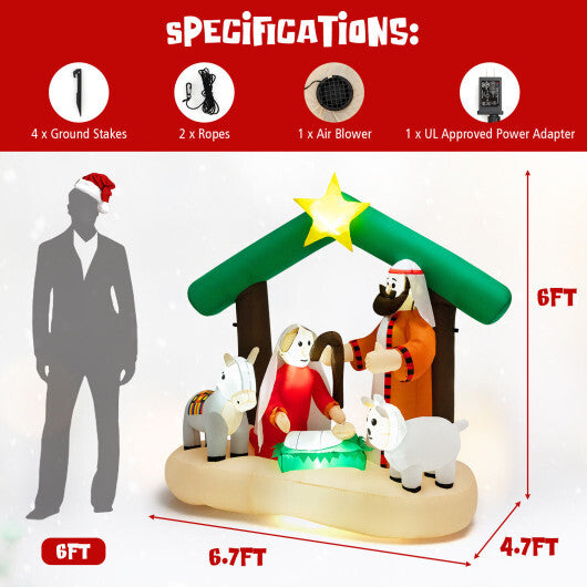 6.7 Feet Christmas Inflatable Nativity Scene with LED Lights - Color: Multicolor