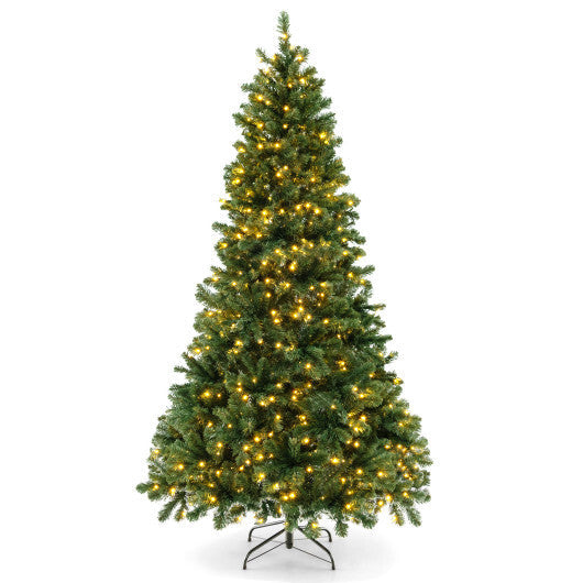 6/7/8 Feet Hinged Christmas Tree with PVC Branch Tips Warm White LED Lights-7 ft