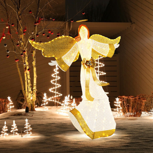 5.2 Feet Christmas Pre-Lit Angel with Halo Wings and 180 Warm White LED Lights