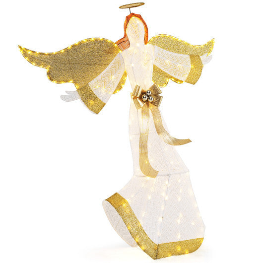 5.2 Feet Christmas Pre-Lit Angel with Halo Wings and 180 Warm White LED Lights
