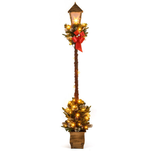 6.1 Feet Christmas Pre-lit Street Lamp with Artificial Greenery and Snow-flocked Branch Tips-Bright White