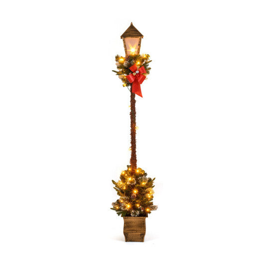 6.1 Feet Christmas Pre-lit Street Lamp with Artificial Greenery and Snow-flocked Branch Tips-Bright White
