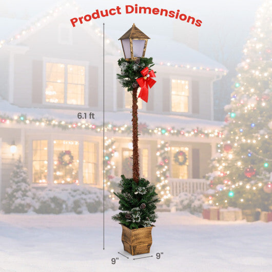 6.1 Feet Christmas Pre-lit Street Lamp with Artificial Greenery and Snow-flocked Branch Tips-Bright White