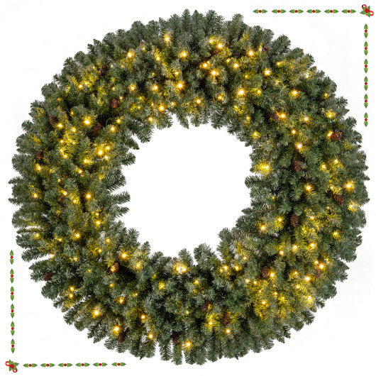 60 Inch Pre-Lit Artificial Christmas Wreath 200 LED Warm White Lights-1 Piece