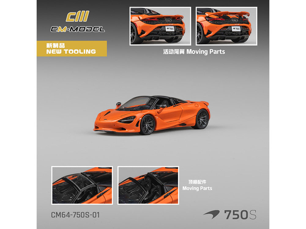 McLaren 750S Spider Orange with Black Accents 1/64 Diecast Model Car by CM Models