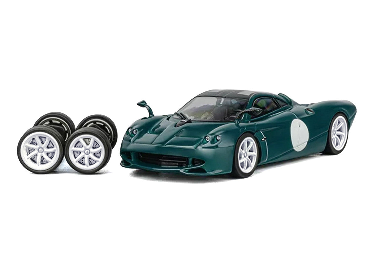 Pagani Huayra Codalunga Green with Sunroof and Extra Wheels 1/64 Diecast Model Car by CM Model