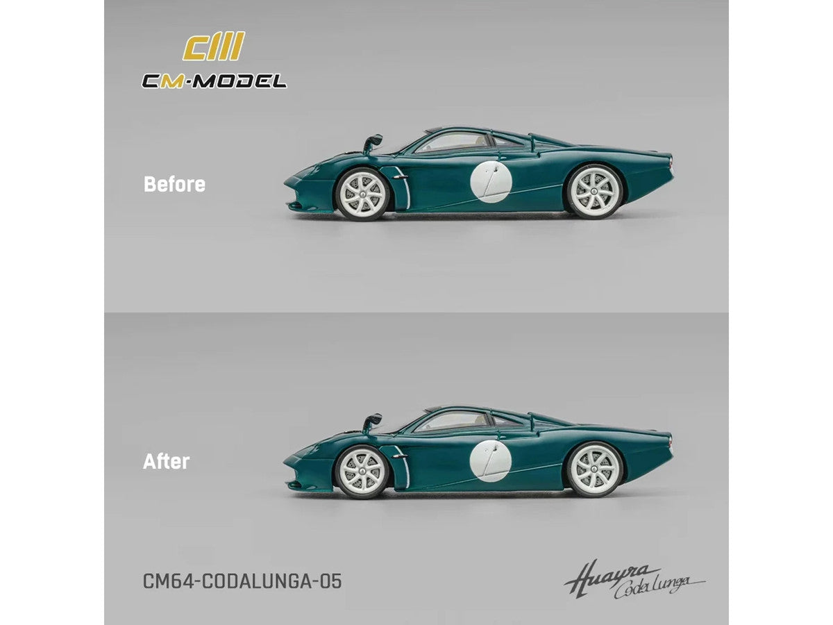 Pagani Huayra Codalunga Green with Sunroof and Extra Wheels 1/64 Diecast Model Car by CM Model