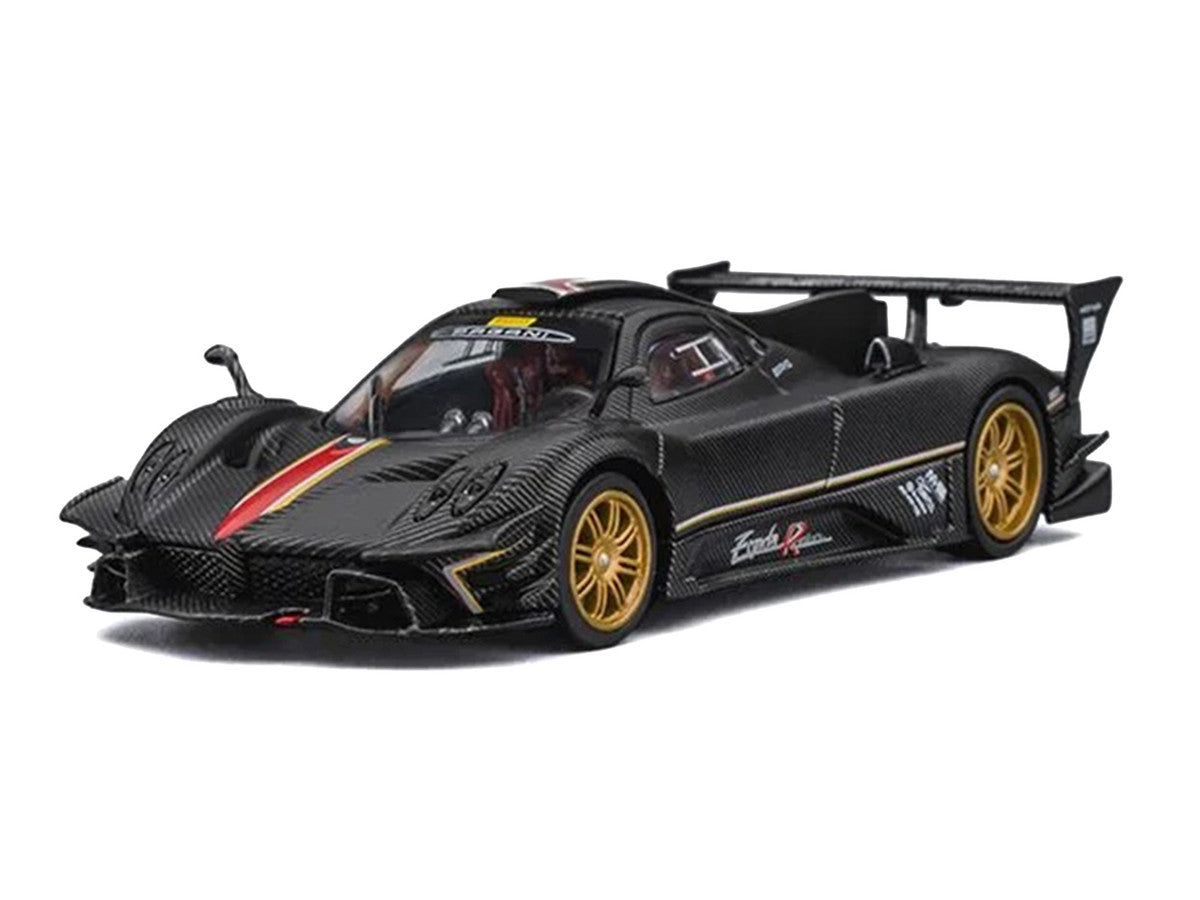 Nurburgring Diorama Set with Pagani Zonda Revolucion Carbon with Red and Gold Stripes and Extra Wheels 1/64 Diecast Model Car by CM Model