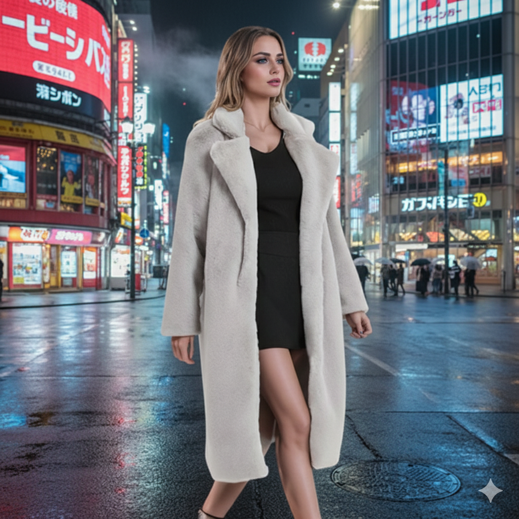 Womens Faux Fur Coat with Notch Collars