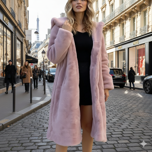 Womens Hooded Faux Fur Coat with Pockets