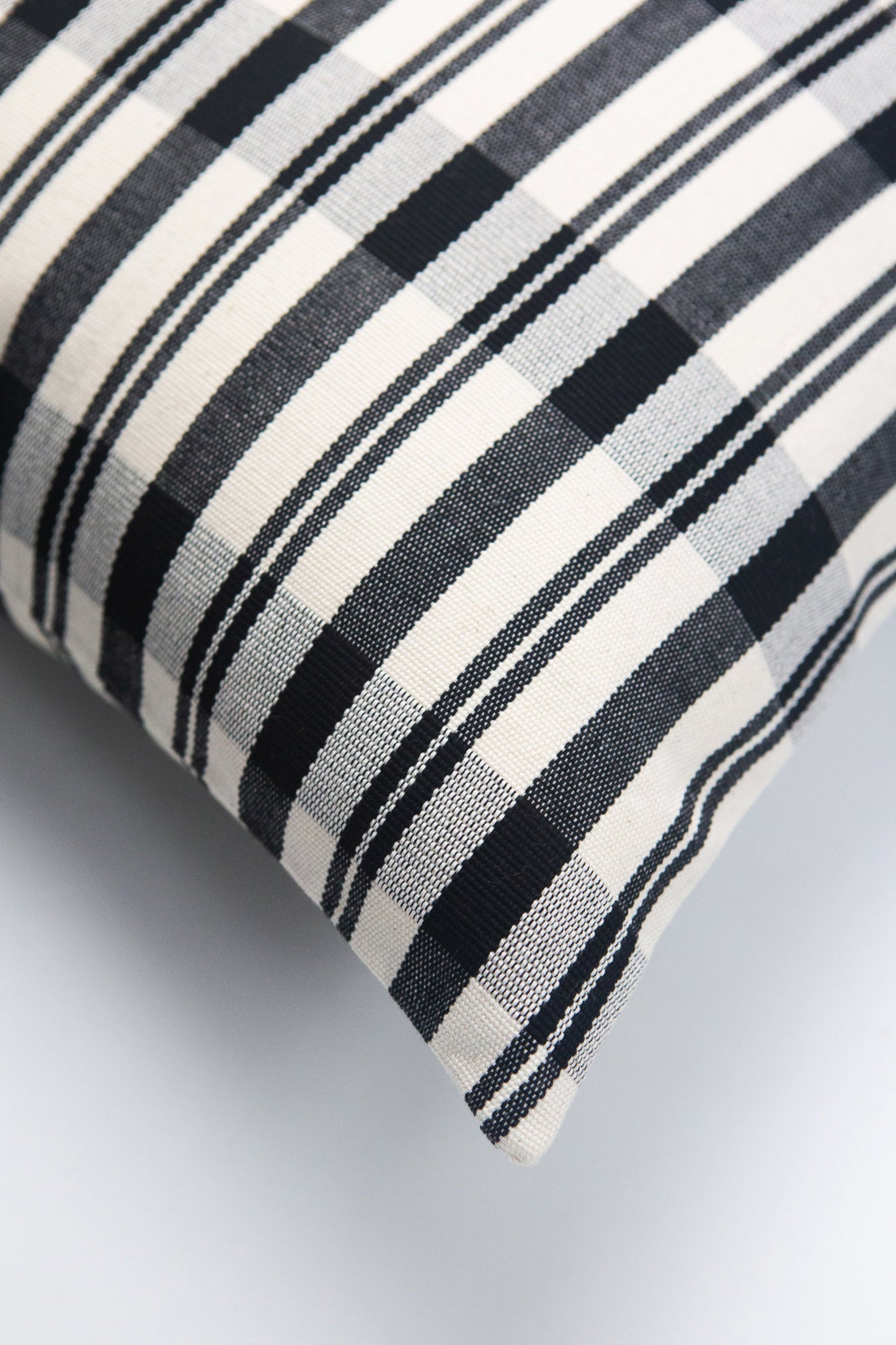 Cecilia Black and Ivory Striped Plaid Pillow - 12" x 20"