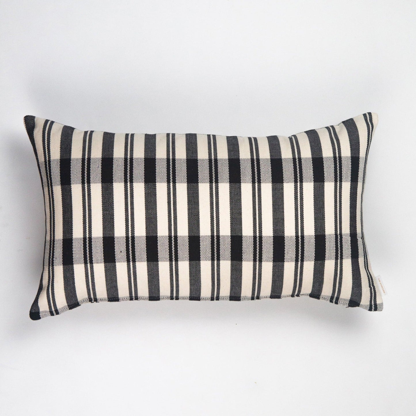Cecilia Black and Ivory Striped Plaid Pillow - 12" x 20"
