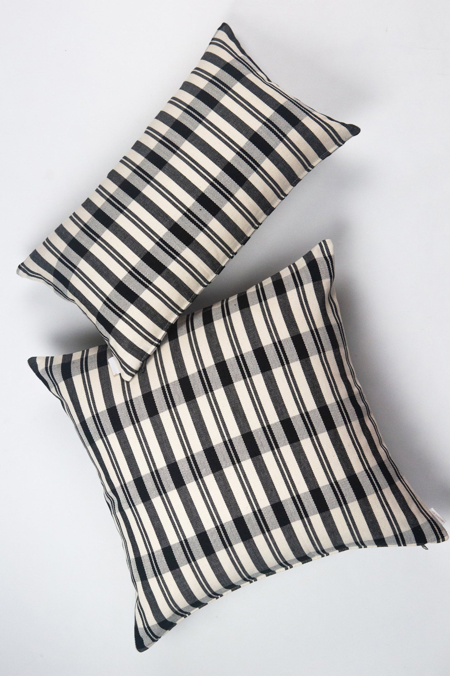 Cecilia Black and Ivory Striped Plaid Pillow - 12" x 20"