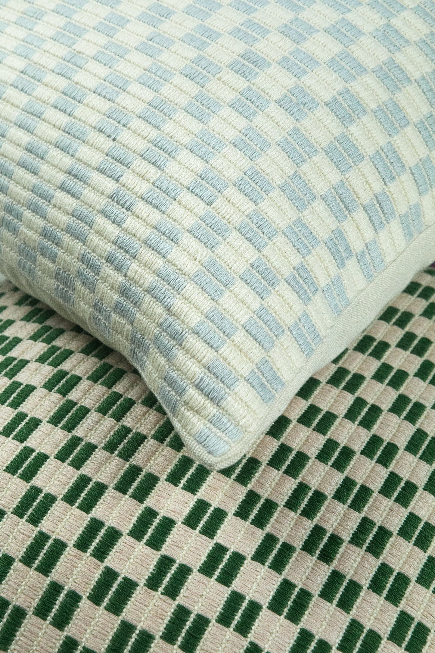 Checkered Brocade Pillow - Grey & White Square