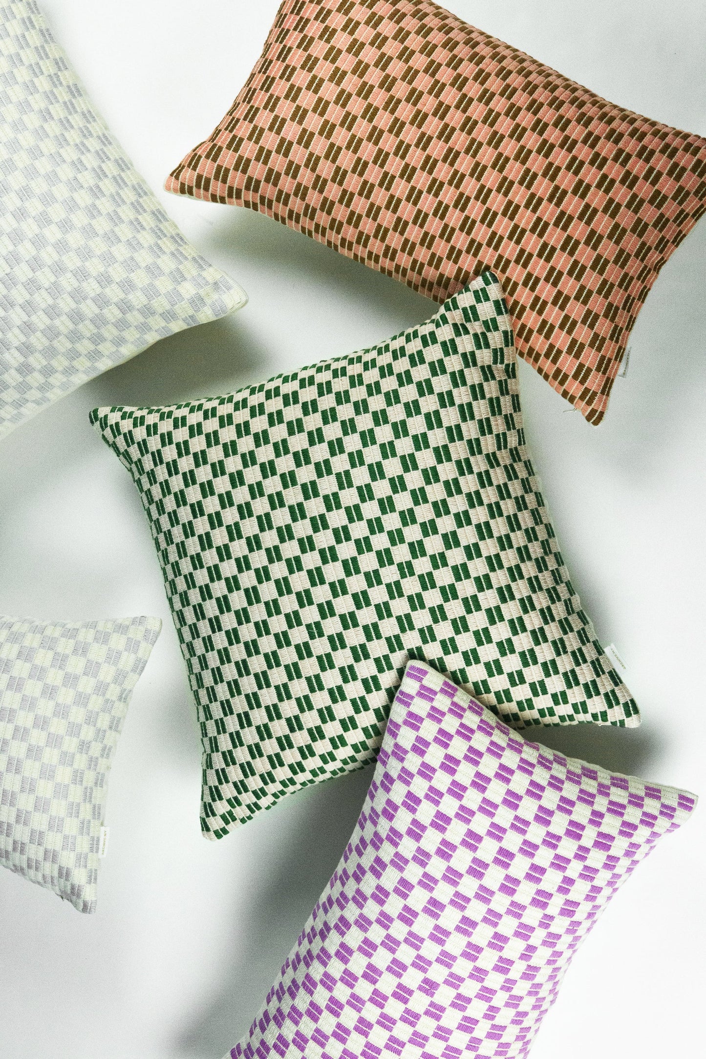 Checkered Brocade Pillow - Grey & White - 12 x 20