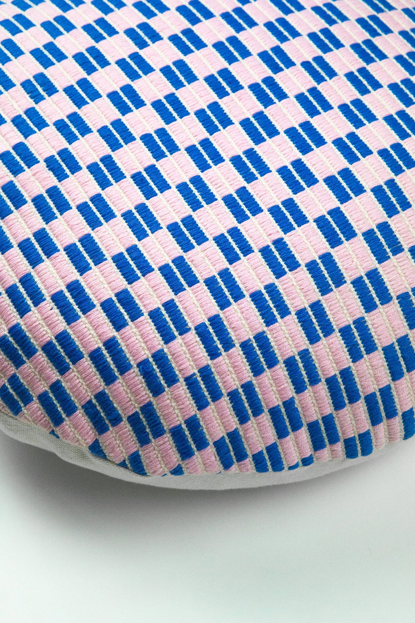 Checkered Brocade Pillow - Pink & Blue Circle